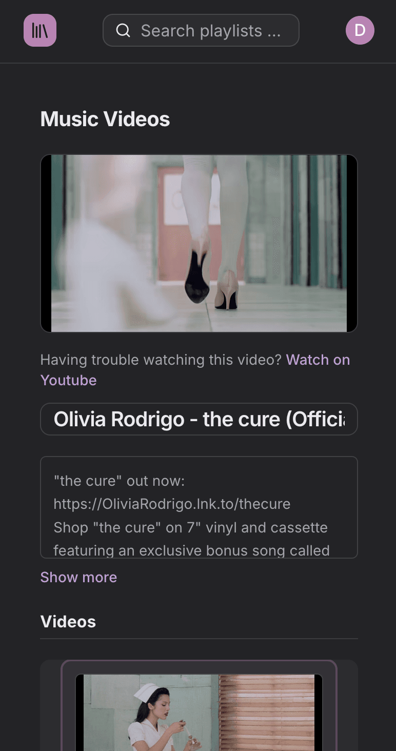 Playlist Manager mobile interface