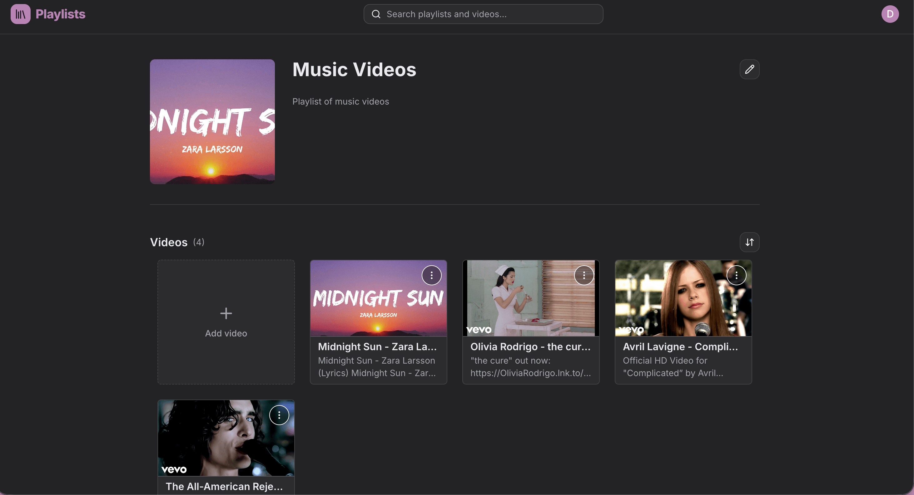 Playlist Manager dashboard